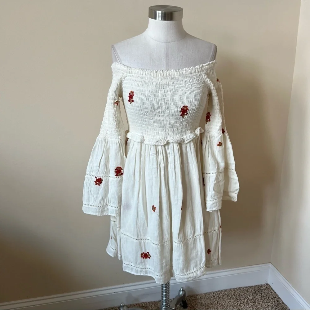 Free People White Counting Daisies Off-the-shoulder Mini Dress 17400